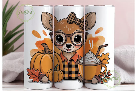 Kawaii Fall Deer 20oz Tumbler Wrap Sublimation PixelChick 