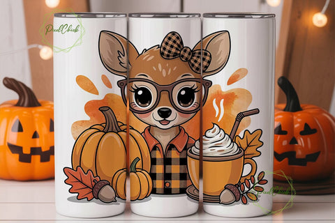 Kawaii Fall Deer 20oz Tumbler Wrap Sublimation PixelChick 