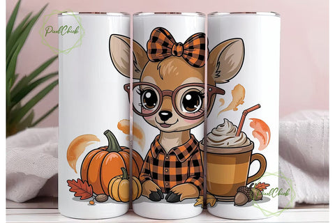 Kawaii Fall Deer 20oz Tumbler Wrap Sublimation PixelChick 