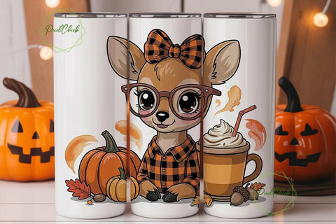 Kawaii Fall Deer 20oz Tumbler Wrap Sublimation PixelChick 