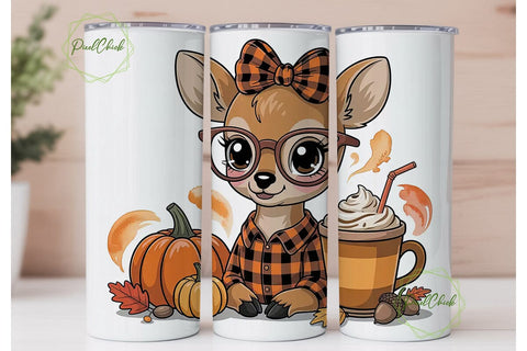 Kawaii Fall Deer 20oz Tumbler Wrap Sublimation PixelChick 
