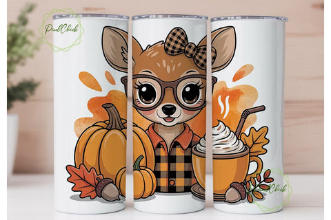 Kawaii Fall Deer 20oz Tumbler Wrap Sublimation PixelChick 