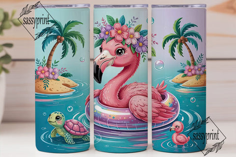 Kawaii Flamingo Beach 20oz Tumbler Wrap Sublimation sassyprint 