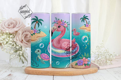 Kawaii Flamingo Beach 20oz Tumbler Wrap Sublimation sassyprint 