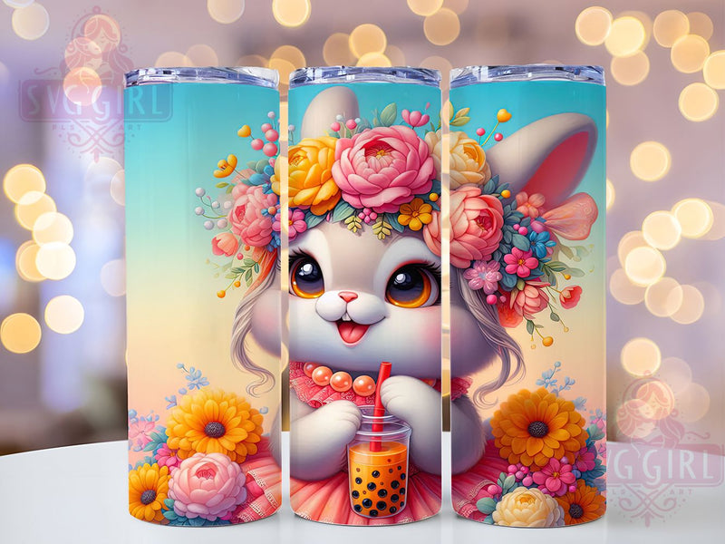 Kawaii Floral Boba Bunny Tumbler, Floral Bunny Tumbler, Boba Tea Wrap, Cute Bunny Wrap, Pastel Bunny Wrap, Sublimation Design, Trendy Gift Idea Sublimation SvggirlplusArt 