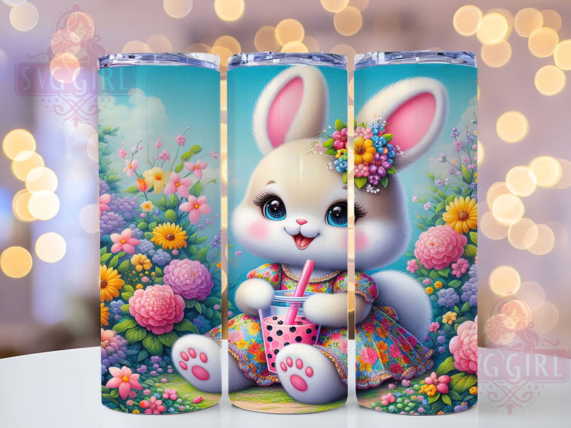 Kawaii Floral Boba Bunny Tumbler, Floral Bunny Tumbler, Boba Tea Wrap, Cute Bunny Wrap, Pastel Bunny Wrap, Sublimation Design, Trendy Gift Idea Sublimation SvggirlplusArt 