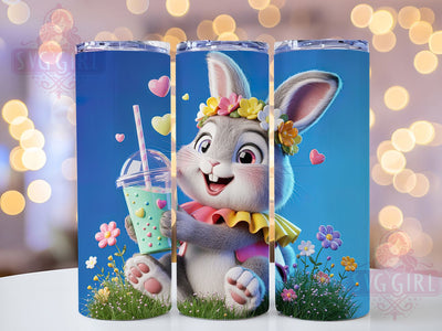 Kawaii Floral Boba Bunny Tumbler, Floral Bunny Tumbler, Boba Tea Wrap, Cute Bunny Wrap, Pastel Bunny Wrap, Sublimation Design, Trendy Gift Idea Sublimation SvggirlplusArt 