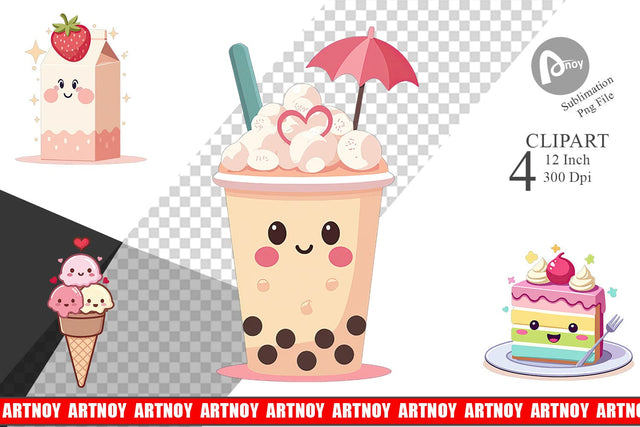 Kawaii Food Sips Clipart Sublimation artnoy 