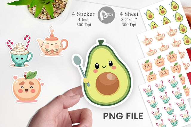Kawaii Food Sips Sticker Sublimation artnoy 
