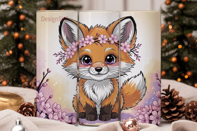 Kawaii Fox Floral 20oz Tumbler Wrap Sublimation DesignSVG 