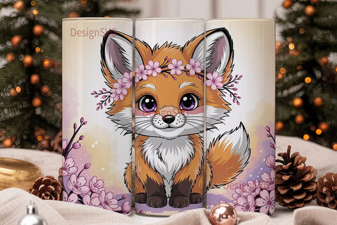 Kawaii Fox Floral 20oz Tumbler Wrap Sublimation DesignSVG 