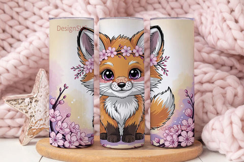 Kawaii Fox Floral 20oz Tumbler Wrap Sublimation DesignSVG 