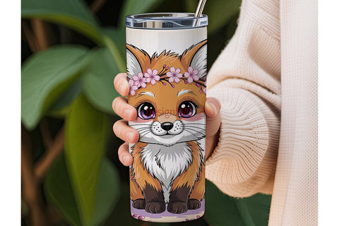 Kawaii Fox Floral 20oz Tumbler Wrap Sublimation DesignSVG 