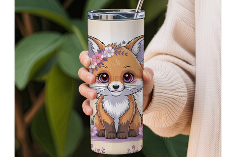 Kawaii Fox Floral 20oz Tumbler Wrap Sublimation DesignSVG 