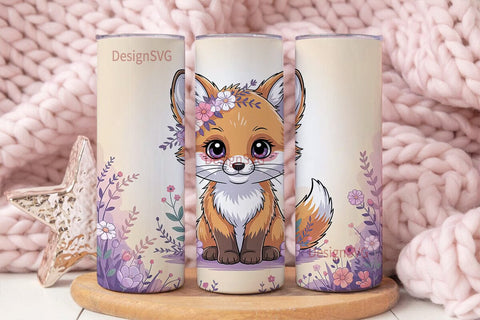 Kawaii Fox Floral 20oz Tumbler Wrap Sublimation DesignSVG 