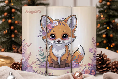 Kawaii Fox Floral 20oz Tumbler Wrap Sublimation DesignSVG 