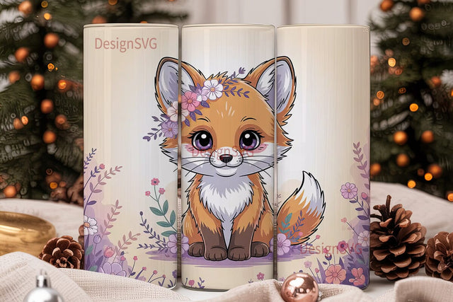 Kawaii Fox Floral 20oz Tumbler Wrap Sublimation DesignSVG 