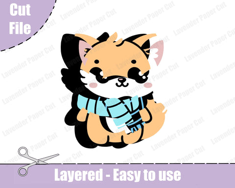 Kawaii Fox in a Scarf Layered SVG, PNG, Clipart, Autumn fox, Fall Season SVG, Cut File for Cricut and Silhouette SVG Lavender Paper Cut 