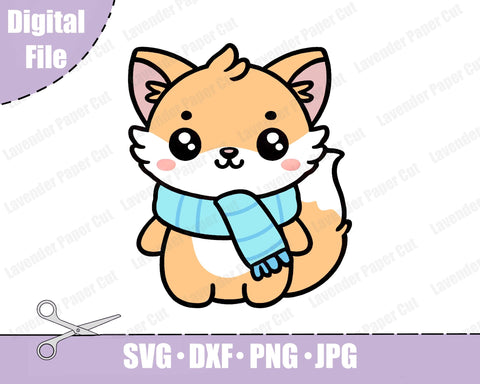 Kawaii Fox in a Scarf Layered SVG, PNG, Clipart, Autumn fox, Fall Season SVG, Cut File for Cricut and Silhouette SVG Lavender Paper Cut 