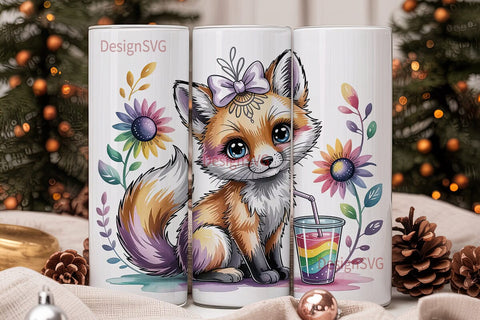 Kawaii Fox with Rainbow Drink Tumbler Sublimation DesignSVG 