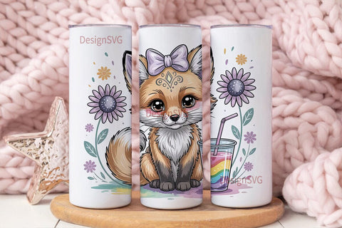 Kawaii Fox with Rainbow Drink Tumbler Sublimation DesignSVG 