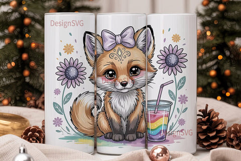Kawaii Fox with Rainbow Drink Tumbler Sublimation DesignSVG 