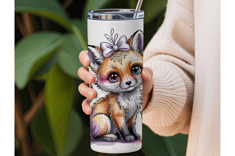 Kawaii Fox with Rainbow Drink Tumbler Sublimation DesignSVG 
