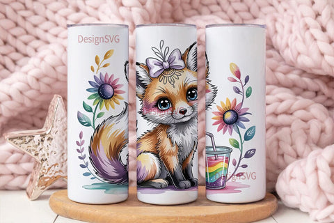 Kawaii Fox with Rainbow Drink Tumbler Sublimation DesignSVG 