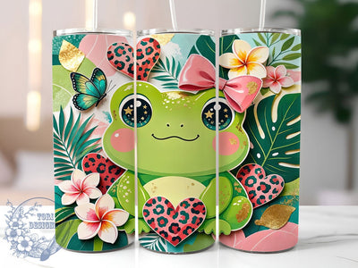 Kawaii Frog Glitter 20oz Tumbler, Frog Motif, Kawaii Theme, Glitter Art Design, Whimsical Accent, Cute Charm, Sublimation Wrap, 20oz Tumbler Sublimation ToriDesigns 