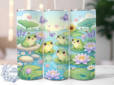 Kawaii Frog Lily Pond 20oz Tumbler, Kawaii Frog Motif, Lily Pond Scene, Cute Frog Design, Whimsical Charm, Nature Theme, Sublimation Wrap, 20oz Tumbler Sublimation ToriDesigns 