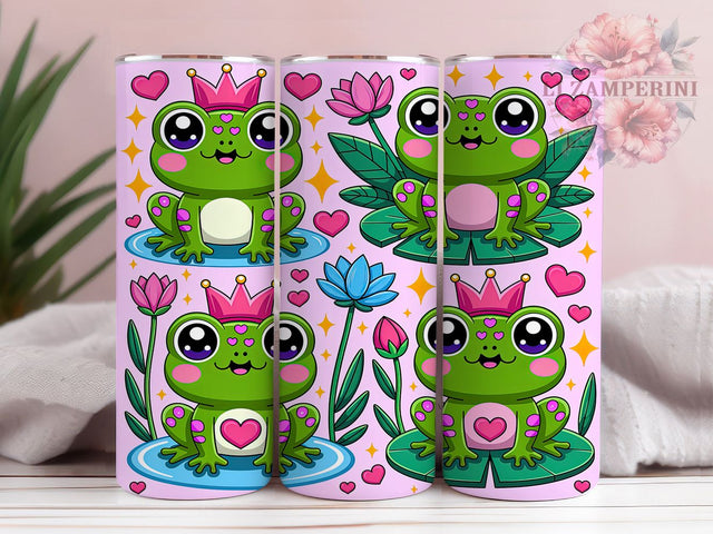 Kawaii Frog Sparkles 20oz Tumbler, Kawaii Style, Frog Motif, Sparkle Effect, Whimsical Charm, Cute Pattern, Skinny Tumbler, Sublimation PNG Sublimation Li Zamperini 