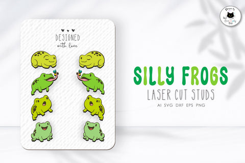 Kawaii Frog Stud Earrings Laser Cut SVG Ivy's Creativity House 