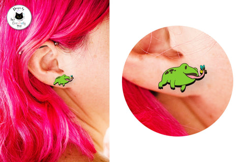 Kawaii Frog Stud Earrings Laser Cut SVG Ivy's Creativity House 