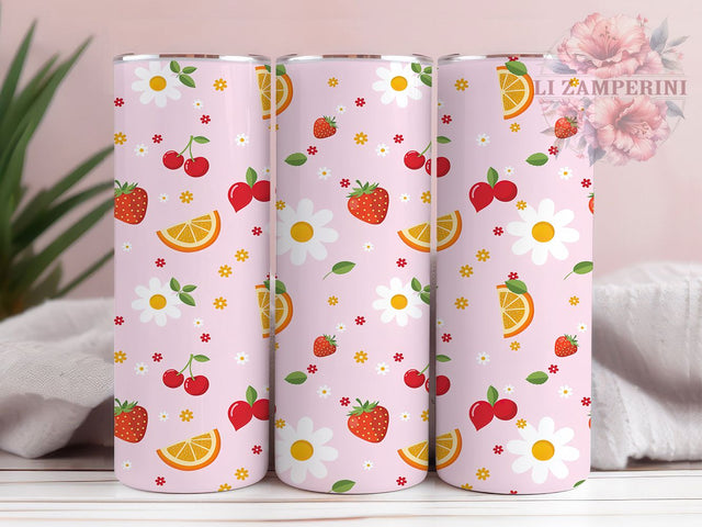 Kawaii Fruit Floral Pattern 20oz Tumbler, Kawaii Fruit, Floral Pattern, Cute Theme, Sublimation Wrap, 20oz Tumbler, Pastel Aesthetic, Whimsical Charm Sublimation Li Zamperini 