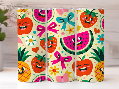 Kawaii Fruit Pastel 20oz Tumbler, Cute Fruit Wrap, Adorable Fruit Sublimation PNG, Pastel Fruit Design, Cartoon Fruit Pattern, 20oz Tumbler Wrap, Sublimation Design PNG Sublimation Lara' s Designs 