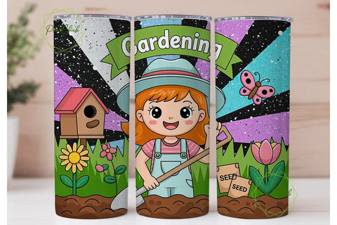 Kawaii Gardening Glitter 20oz Tumbler Sublimation PixelChick 