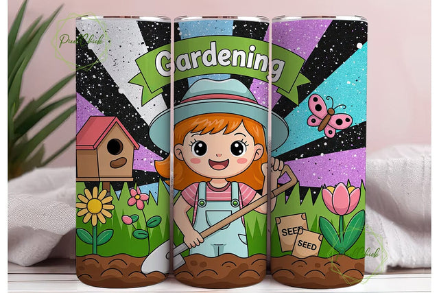 Kawaii Gardening Glitter 20oz Tumbler Sublimation PixelChick 
