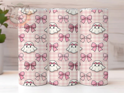 Kawaii Ghost Bow Gingham 20oz Tumbler, Ghost Bow, Kawaii Halloween, 20oz Wrap, Pastel Spooky, Gingham Pattern, Sublimation Tumbler, Whimsical Style Sublimation Lara' s Designs 