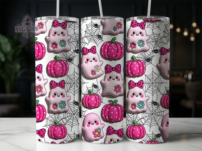 Kawaii Ghost Bows 20oz Tumbler, Kawaii Ghost Bows, 20oz Tumbler Wrap, Sublimation Design, Cute Halloween Art, Digital Download, Tumbler PNG, Ghost Bow Wrap Sublimation SvggirlplusArt 