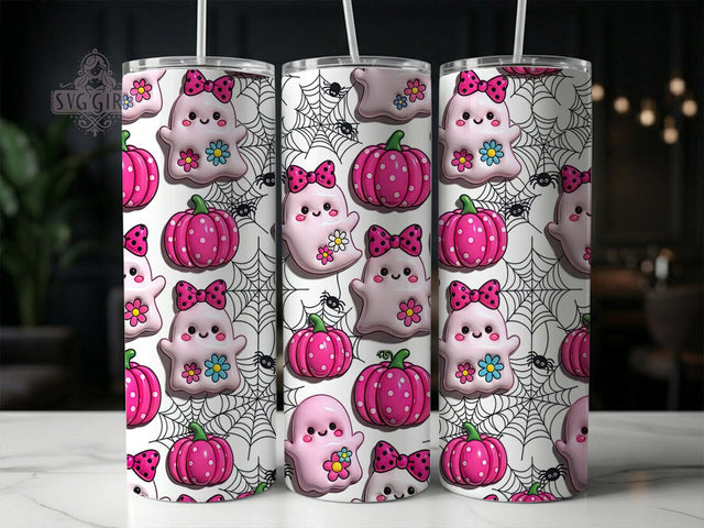 Kawaii Ghost Bows 20oz Tumbler, Kawaii Ghost Bows, 20oz Tumbler Wrap, Sublimation Design, Cute Halloween Art, Digital Download, Tumbler PNG, Ghost Bow Wrap Sublimation SvggirlplusArt 