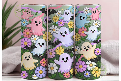 Kawaii Ghost Floral 20oz Tumbler Wrap Sublimation PixelChick 