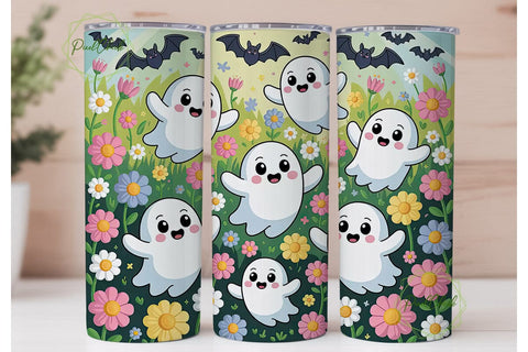 Kawaii Ghost Floral 20oz Tumbler Wrap Sublimation PixelChick 