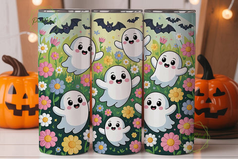 Kawaii Ghost Floral 20oz Tumbler Wrap Sublimation PixelChick 