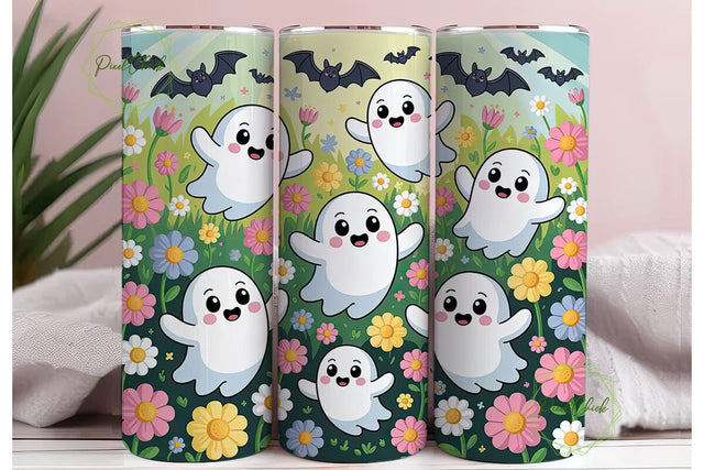 Kawaii Ghost Floral 20oz Tumbler Wrap Sublimation PixelChick 