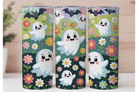 Kawaii Ghost Floral 20oz Tumbler Wrap Sublimation PixelChick 