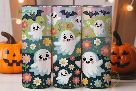 Kawaii Ghost Floral 20oz Tumbler Wrap Sublimation PixelChick 