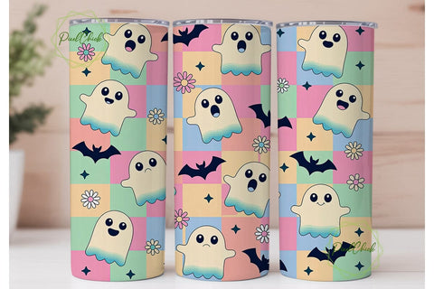 Kawaii Ghost Floral Pattern 20oz Tumbler Sublimation PixelChick 