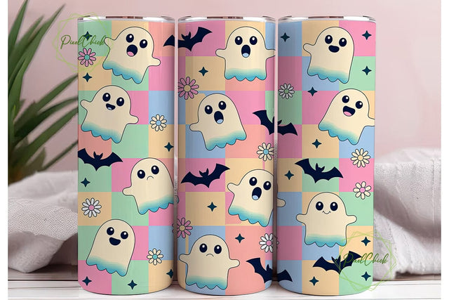 Kawaii Ghost Floral Pattern 20oz Tumbler Sublimation PixelChick 