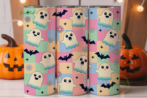 Kawaii Ghost Floral Pattern 20oz Tumbler Sublimation PixelChick 