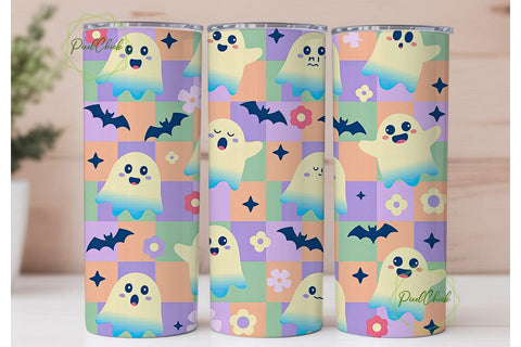 Kawaii Ghost Floral Pattern 20oz Tumbler Sublimation PixelChick 